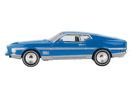 Ford Mustang Mach 1 Grabber Blue with Silver Stripes Limited Edition 1/64 Diecast Model Car by Mini GT-Mini GT-ModelCars.com