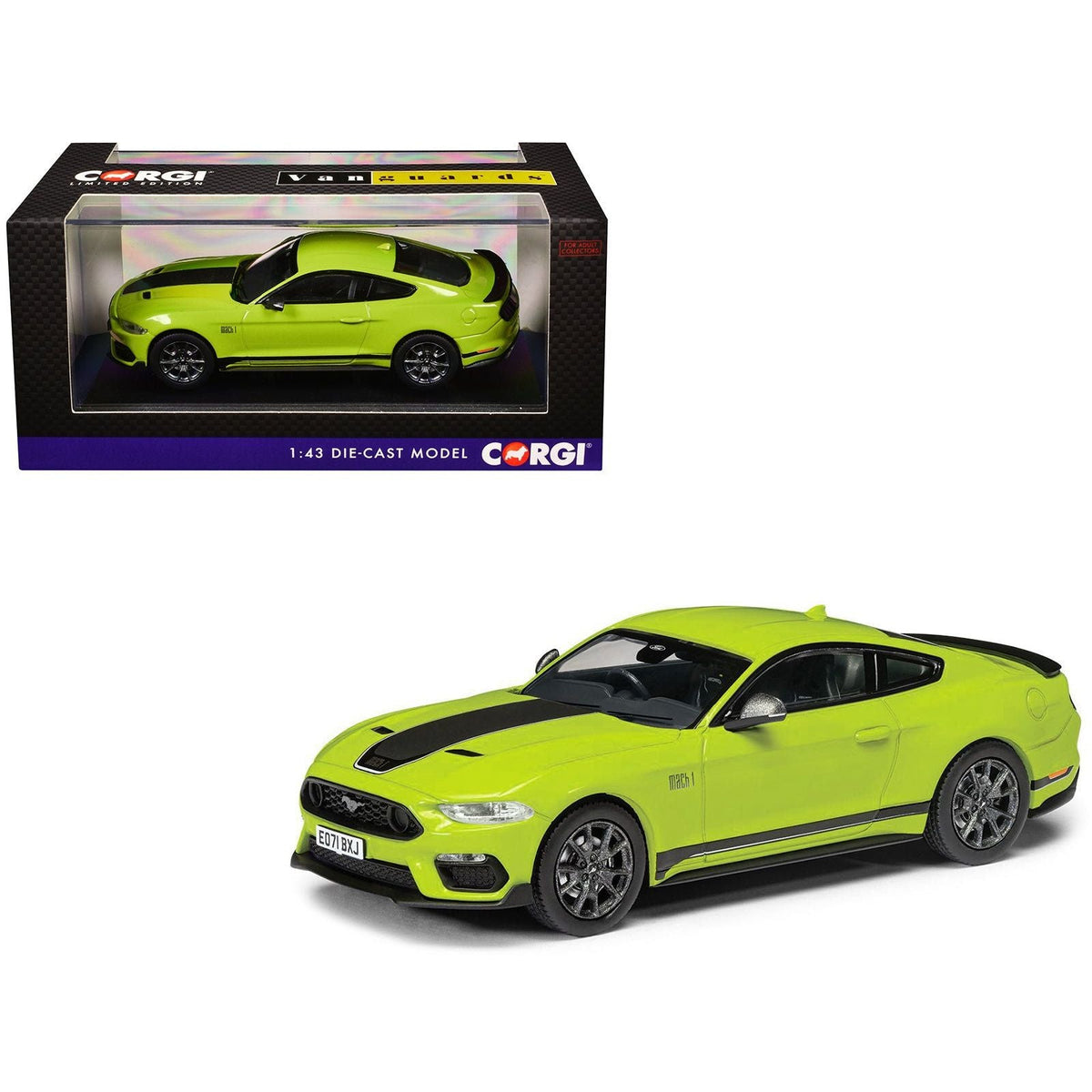 Ford Mustang Mk6 Mach 1 RHD (Right Hand Drive) Grabber Yellow with Black Stripes "Vanguards" Series 1/43 Diecast Model Car by Corgi-Corgi-ModelCars.com