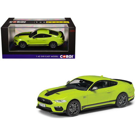 Ford Mustang Mk6 Mach 1 RHD (Right Hand Drive) Grabber Yellow with Black Stripes "Vanguards" Series 1/43 Diecast Model Car by Corgi-Corgi-ModelCars.com