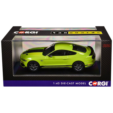 Ford Mustang Mk6 Mach 1 RHD (Right Hand Drive) Grabber Yellow with Black Stripes "Vanguards" Series 1/43 Diecast Model Car by Corgi-Corgi-ModelCars.com