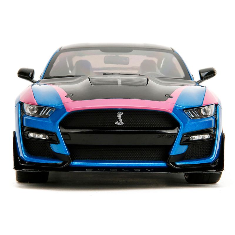 Ford Mustang Shelby GT500 Blue Metallic with Pink Stripes and Black Hood and Top "Pink Slips" Series 1/18 Diecast Model Car by Jada-Jada-ModelCars.com