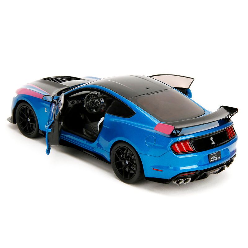 Ford Mustang Shelby GT500 Blue Metallic with Pink Stripes and Black Hood and Top "Pink Slips" Series 1/18 Diecast Model Car by Jada-Jada-ModelCars.com
