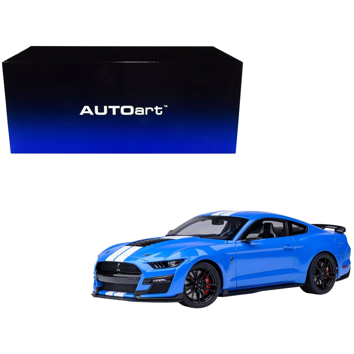 Ford Mustang Shelby GT500 Grabber Blue with White Stripes 1/18 Model Car by Autoart-Autoart-ModelCars.com