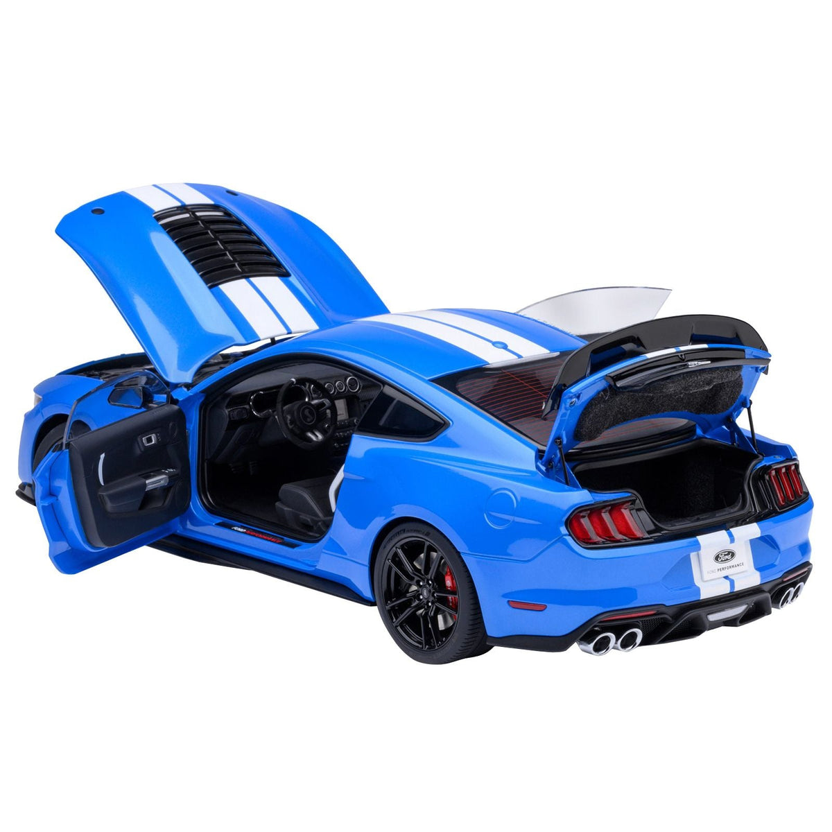 Ford Mustang Shelby GT500 Grabber Blue with White Stripes 1/18 Model Car by Autoart-Autoart-ModelCars.com