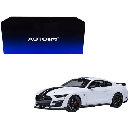 Ford Mustang Shelby GT500 Oxford White with Black Stripes 1/18 Model Car by Autoart-Autoart-ModelCars.com