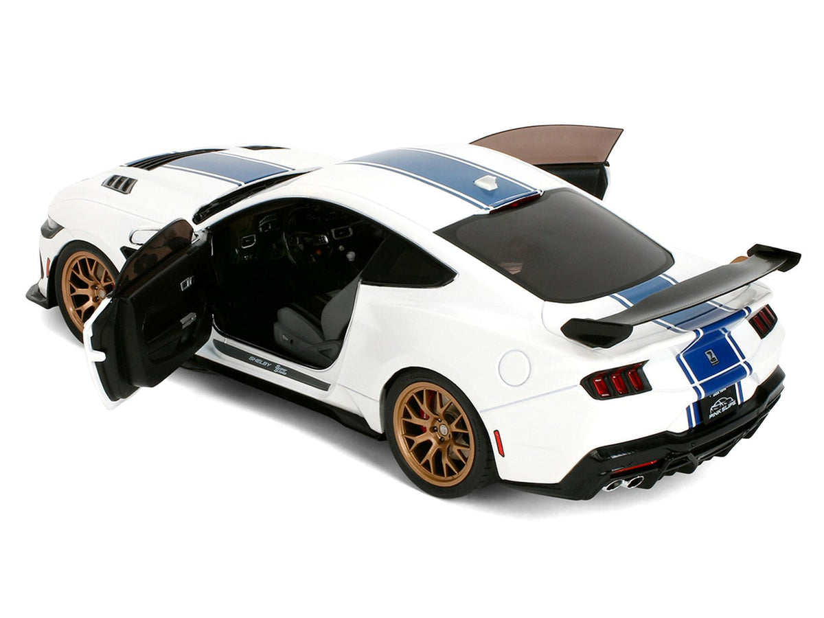 Ford Mustang Shelby Super Snake White Metallic with Blue Stripes and Gold Wheels "Pink Slips" Series 1/18 Diecast Model Car by Jada-Jada-ModelCars.com