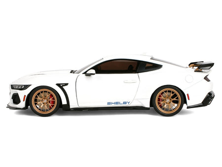 Ford Mustang Shelby Super Snake White Metallic with Blue Stripes and Gold Wheels "Pink Slips" Series 1/18 Diecast Model Car by Jada-Jada-ModelCars.com