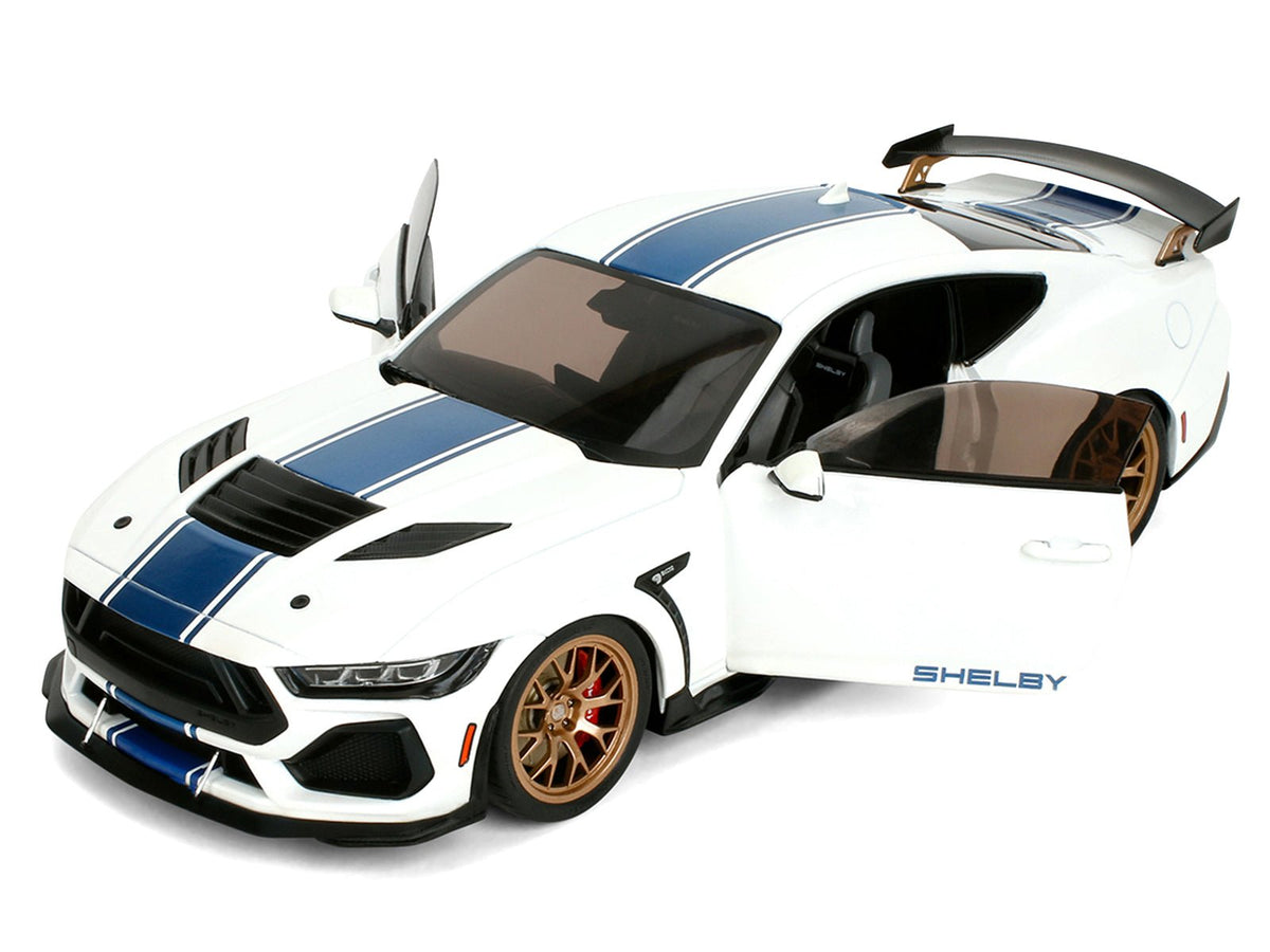 Ford Mustang Shelby Super Snake White Metallic with Blue Stripes and Gold Wheels "Pink Slips" Series 1/18 Diecast Model Car by Jada-Jada-ModelCars.com