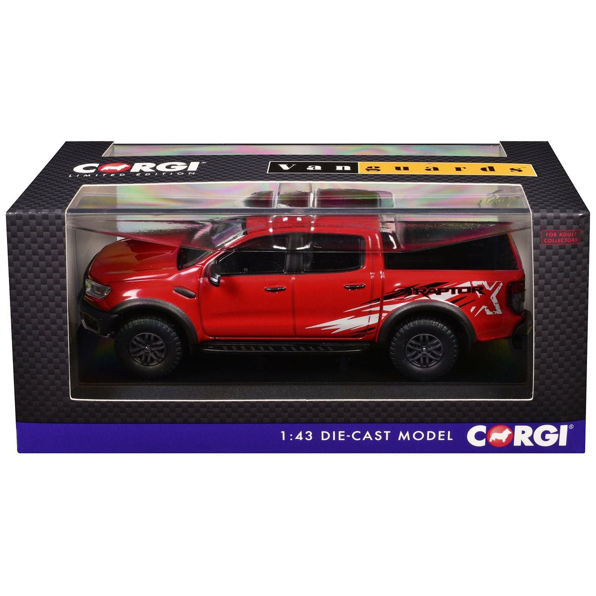 Ford Ranger Raptor X SE Pickup Truck RHD (Right Hand Drive) True Red with Graphics "Vanguards" Series 1/43 Diecast Model Car by Corgi-Corgi-ModelCars.com