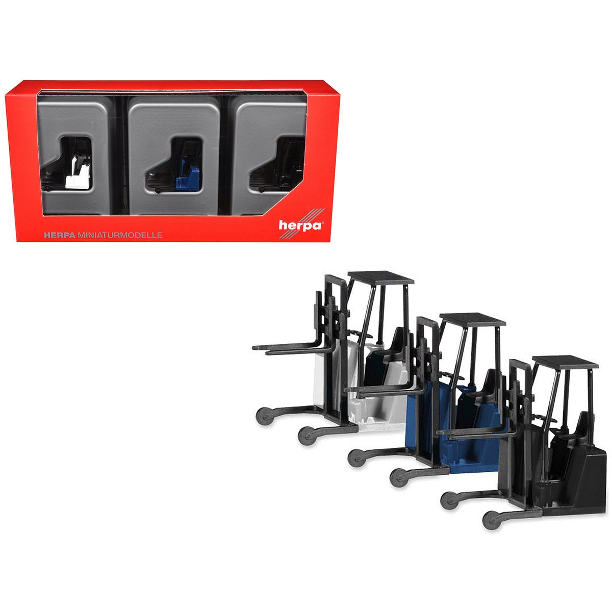 Forklifts with Trailer Bumper 3 Piece Set 1/87 (HO) Plastic Models by Promotex-Promotex-ModelCars.com