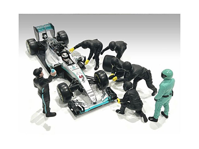 Formula One F1 Pit Crew 7 Figure Set Team Black Release III for 1/18 Scale Models by American Diorama-American Diorama-ModelCars.com