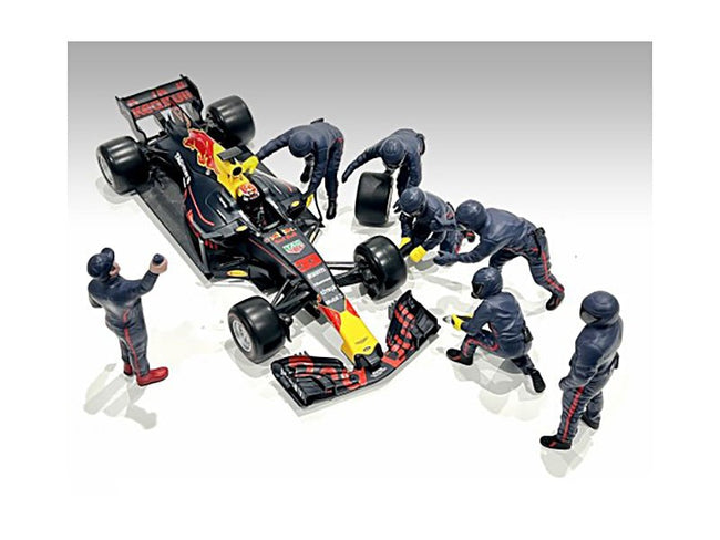 Formula One F1 Pit Crew 7 Figure Set Team Blue Release III for 1/18 Scale Models by American Diorama-American Diorama-ModelCars.com