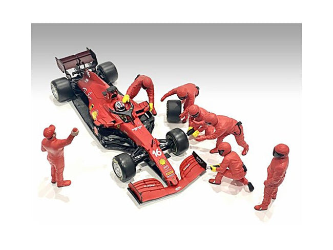 Formula One F1 Pit Crew 7 Figure Set Team Red Release III for 1/18 Scale Models by American Diorama-American Diorama-ModelCars.com