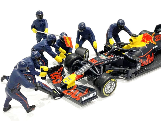 Formula One F1 Pit Crew 7 Figurine Set Team Blue for 1/43 Scale Models by American Diorama-American Diorama-ModelCars.com