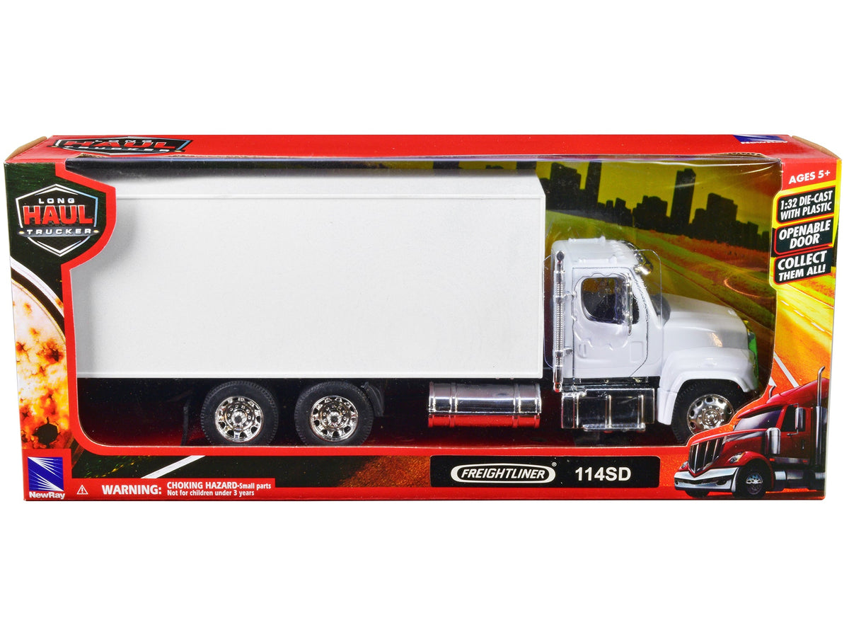 Freightliner 114SD Box Truck White "Long Haul Trucker" Series 1/32 Diecast Model by New Ray-New Ray-ModelCars.com