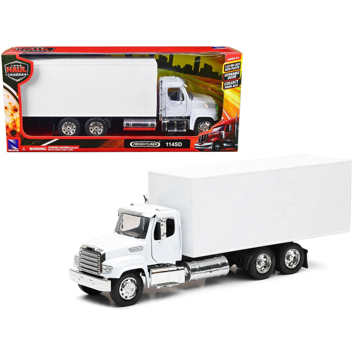 Freightliner 114SD Box Truck White "Long Haul Trucker" Series 1/32 Diecast Model by New Ray-New Ray-ModelCars.com
