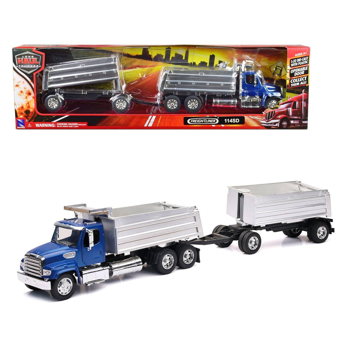 Freightliner 114SD Dump Truck with Twin Dump Body Blue "Long Haul Trucker" Series 1/32 Diecast Model by New Ray - New Ray - ModelCars.com