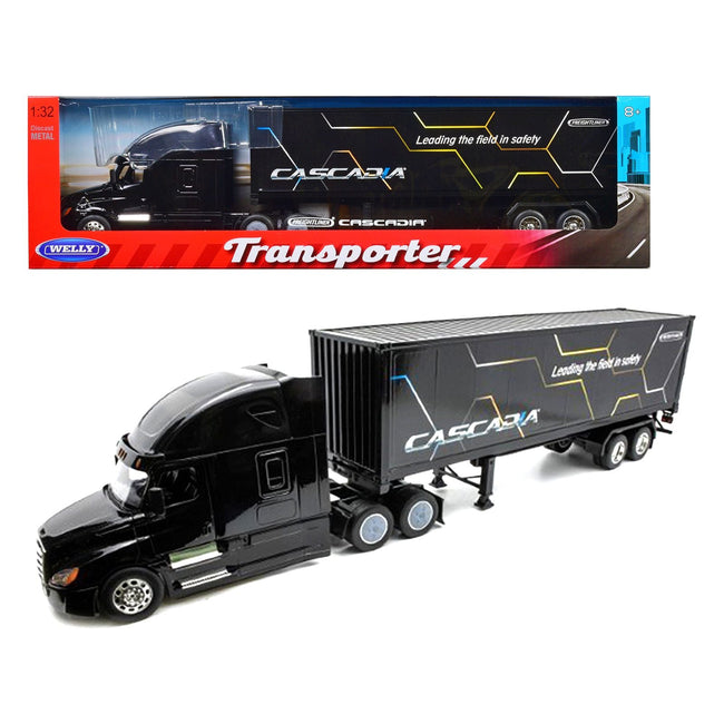 Freightliner Cascadia Truck Black with "Cascadia" Container 1/32 Diecast Model by Welly - Welly - ModelCars.com