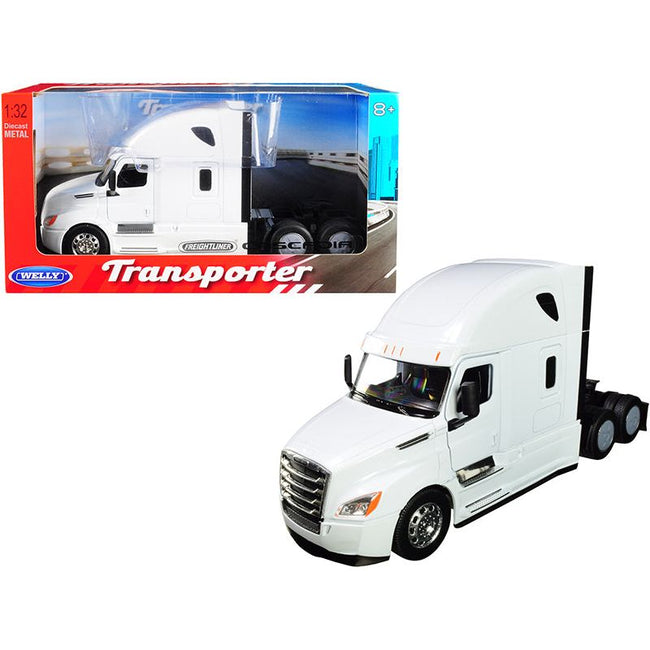 Freightliner Cascadia Truck White "Transporter" 1/32 Diecast Model by Welly-Welly-ModelCars.com