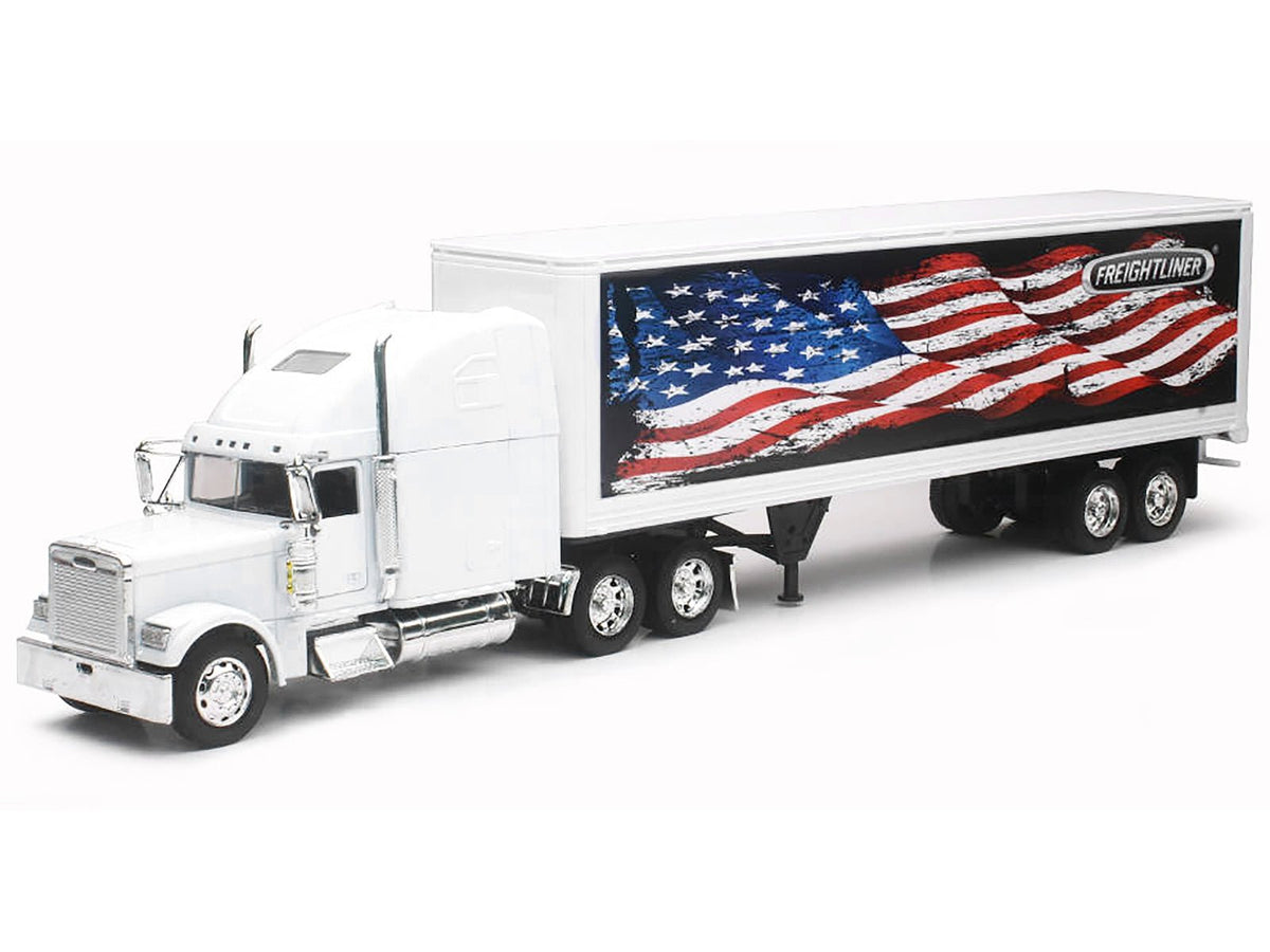 Freightliner Classic XL Truck White with Dry Van Trailer White with Patriotic Graphic "Long Haul Truckers" Series 1/32 Diecast Model by New Ray-New Ray-ModelCars.com