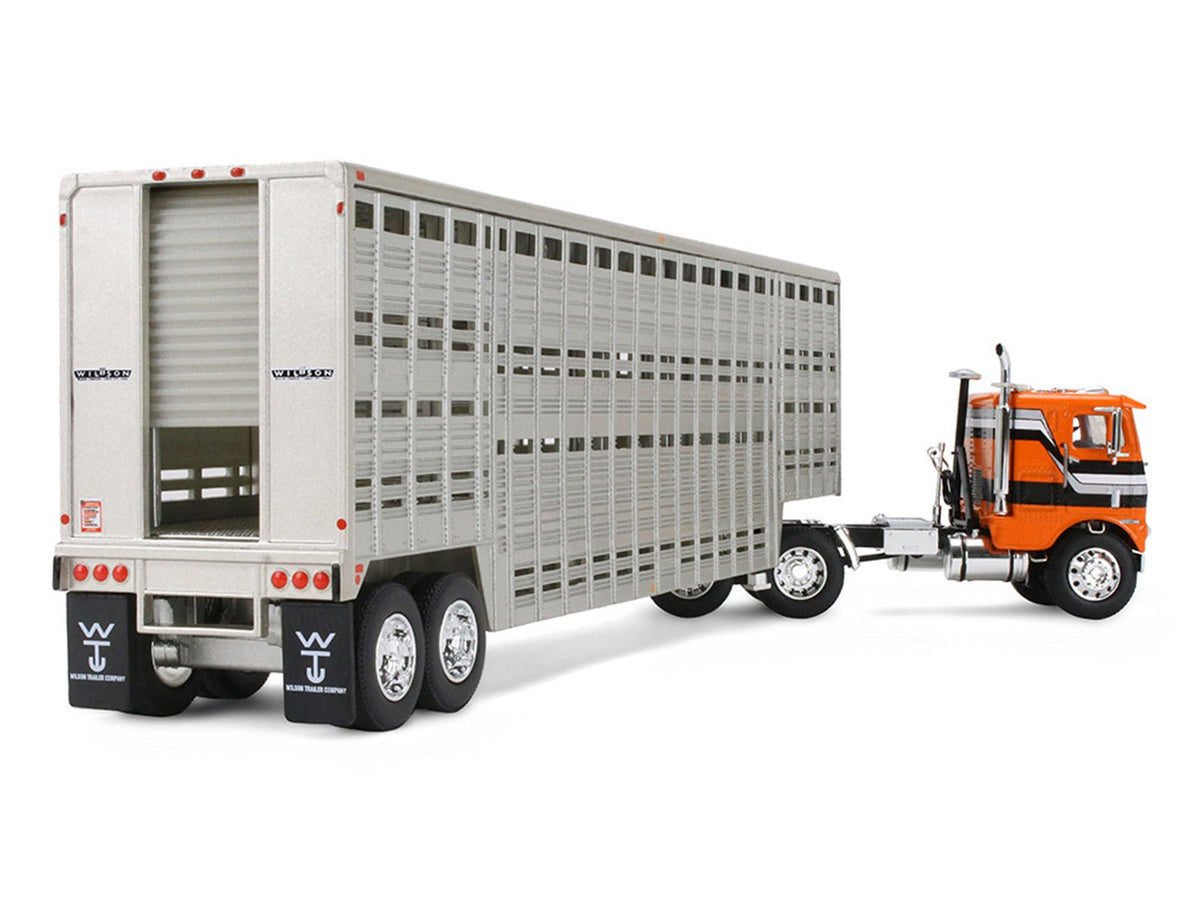 Freightliner COE and 45' Wilson Vintage Livestock Trailer Orange with Stripes 1/64 Diecast Model by DCP/First Gear-First Gear-ModelCars.com