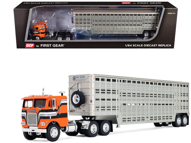 Freightliner COE and 45' Wilson Vintage Livestock Trailer Orange with Stripes 1/64 Diecast Model by DCP/First Gear-First Gear-ModelCars.com