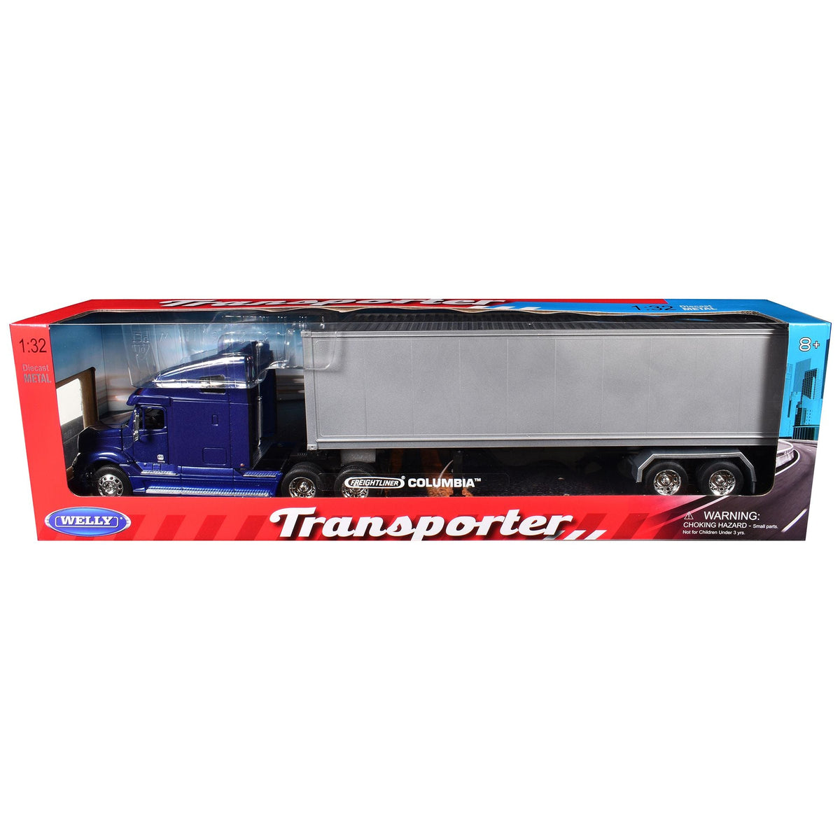 Freightliner Columbia Truck Blue with Gray Container 1/32 Diecast Model by Welly-Welly-ModelCars.com