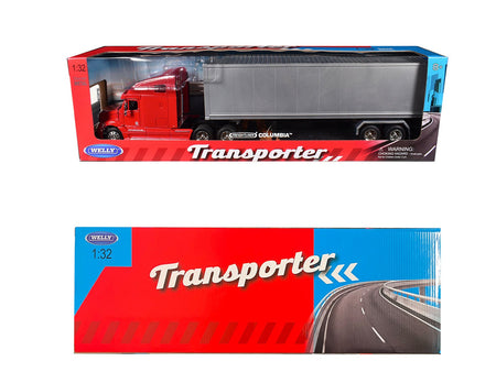Freightliner Columbia Truck Red with Gray Container 1/32 Diecast Model by Welly-Welly-ModelCars.com