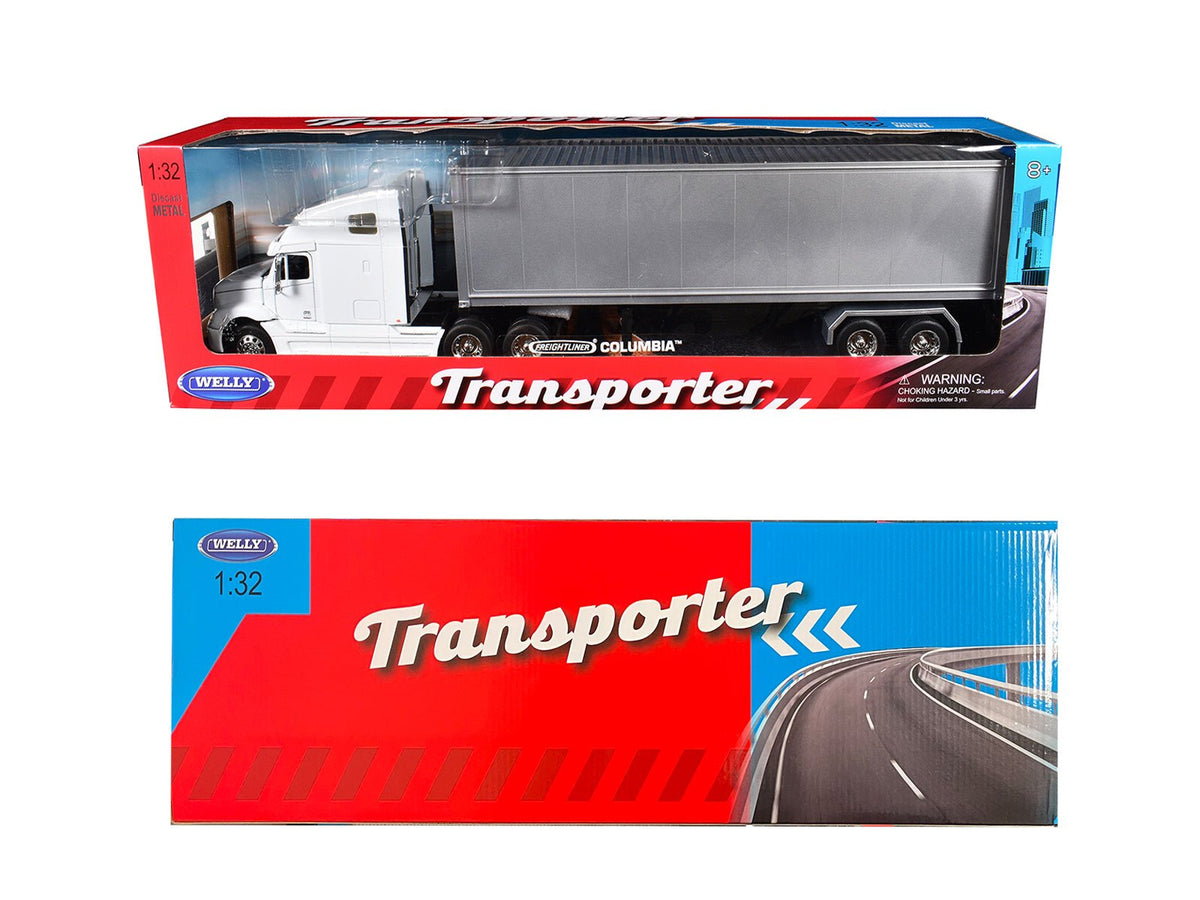 Freightliner Columbia Truck White with Gray Container 1/32 Diecast Model by Welly-Welly-ModelCars.com