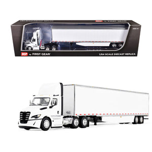 Freightliner Fifth Generation Cascadia Day Cab and 53' Utility Trailer with Skirts White 1/64 Diecast Model by DCP/First Gear