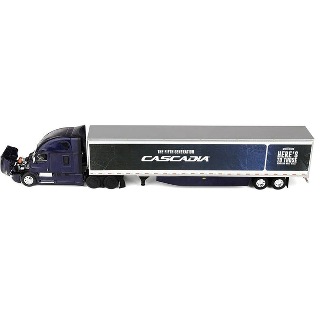 Freightliner Fifth Generation Cascadia Raised Roof Sleeper & 53' Utility Trailer with Skirts Midnight Blue 1/64 Diecast Model by DCP/First Gear-First Gear-ModelCars.com