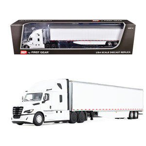 Freightliner Fifth Generation Cascadia Raised Roof Sleeper & 53' Utility Trailer with Skirts White 1/64 Diecast Model by DCP/First Gear