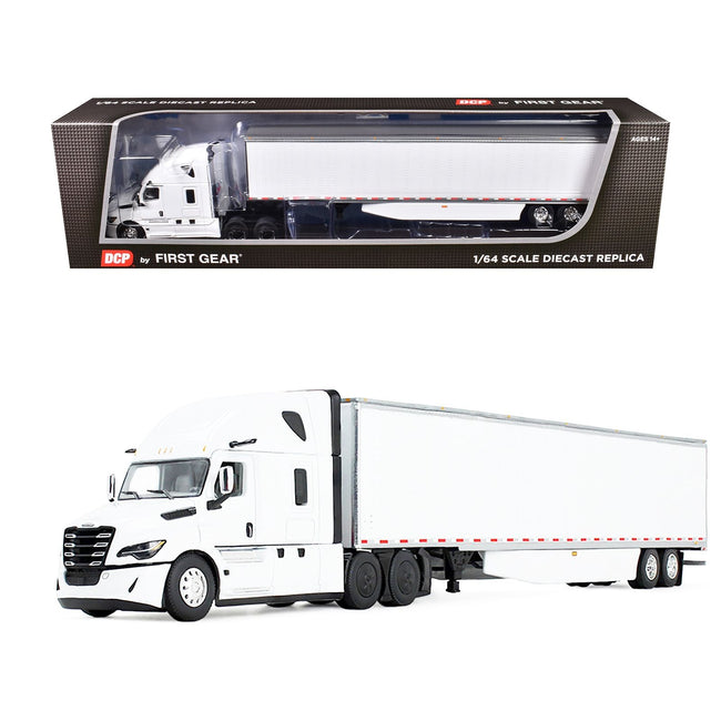 Freightliner Fifth Generation Cascadia Raised Roof Sleeper & 53' Utility Trailer with Skirts White 1/64 Diecast Model by DCP/First Gear-First Gear-ModelCars.com