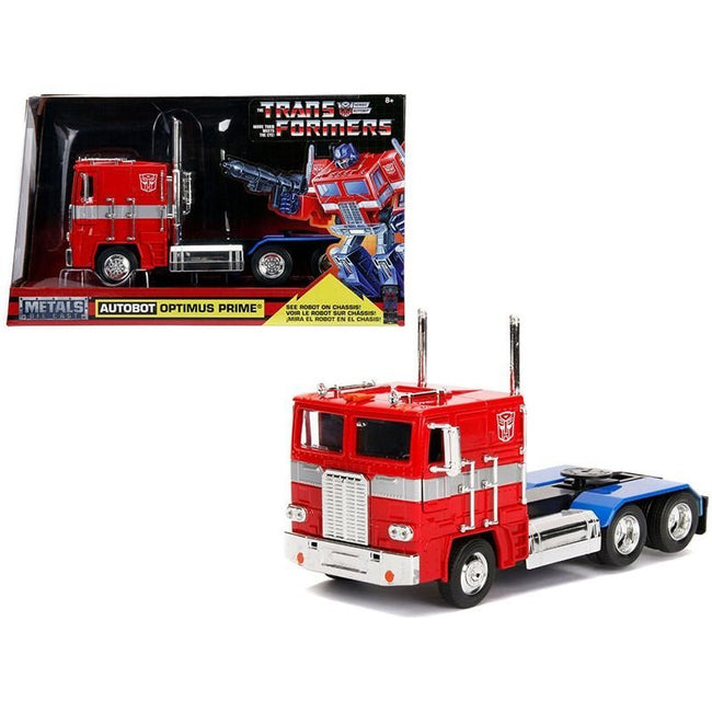 G1 Autobot Optimus Prime Truck Red with Robot on Chassis from "Transformers" TV Series "Hollywood Rides" Series 1/24 Diecast Model by Jada-Jada-ModelCars.com