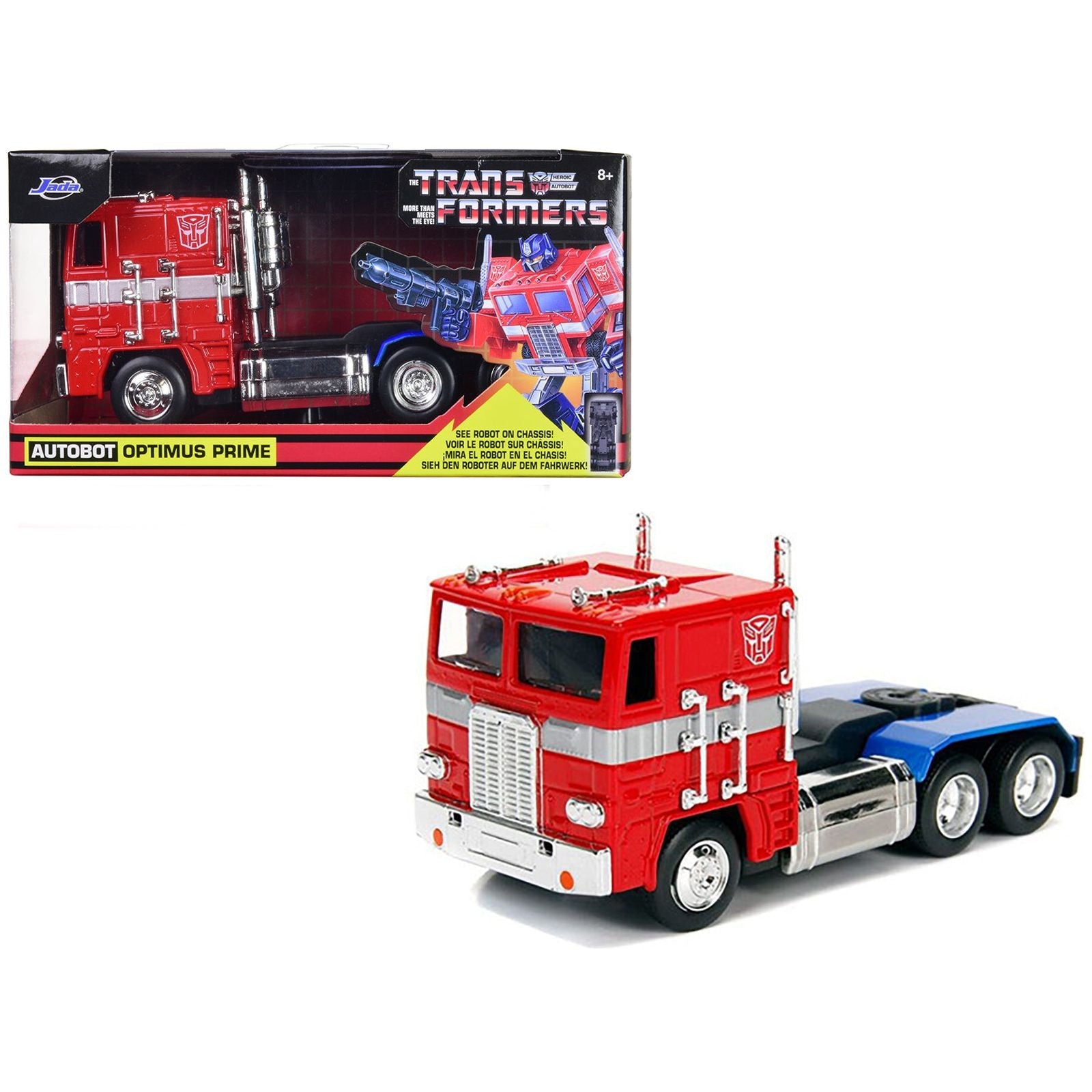 G1 Autobot Optimus Prime Truck Red with Robot on Chassis from "Transformers" TV Series "Hollywood Rides" Series 1/32 Diecast Model by Jada - Jada - ModelCars.com