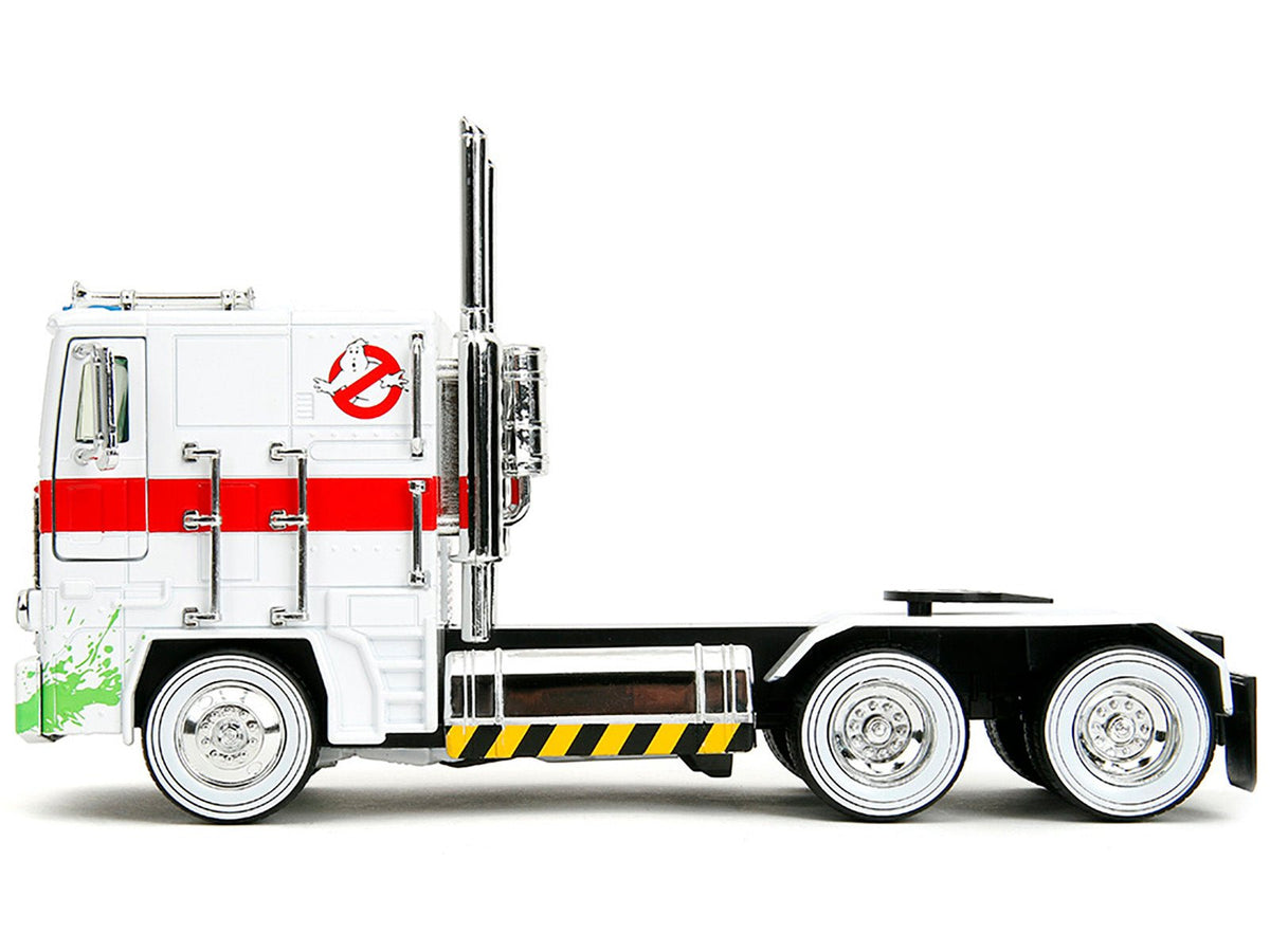 G1 Autobot Optimus Prime Truck White with Robot on Chassis from "Transformers" TV Series - "Ghostbusters" (1984) Movie Crossover "Hollywood Rides" Series 1/24 Diecast Model by Jada-Jada-ModelCars.com