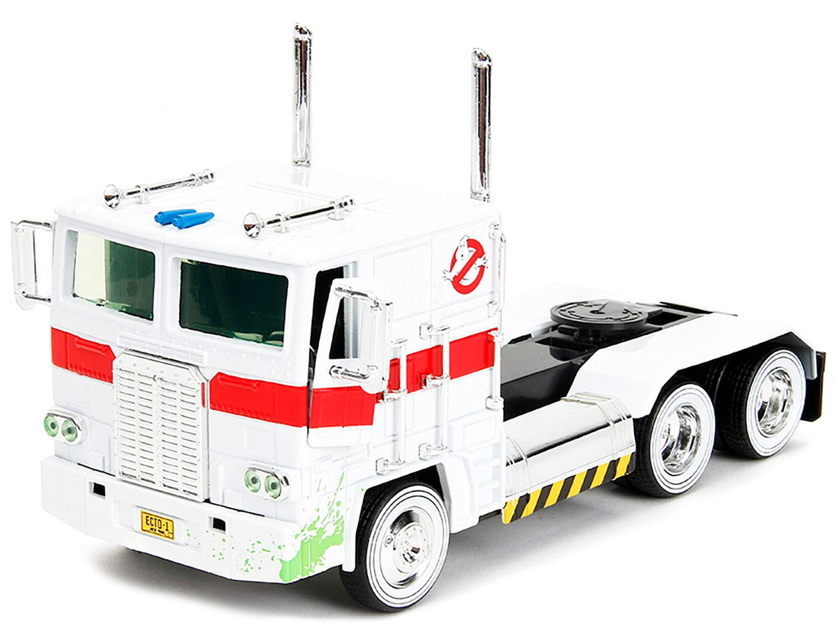G1 Autobot Optimus Prime Truck White with Robot on Chassis from "Transformers" TV Series - "Ghostbusters" (1984) Movie Crossover "Hollywood Rides" Series 1/24 Diecast Model by Jada-Jada-ModelCars.com
