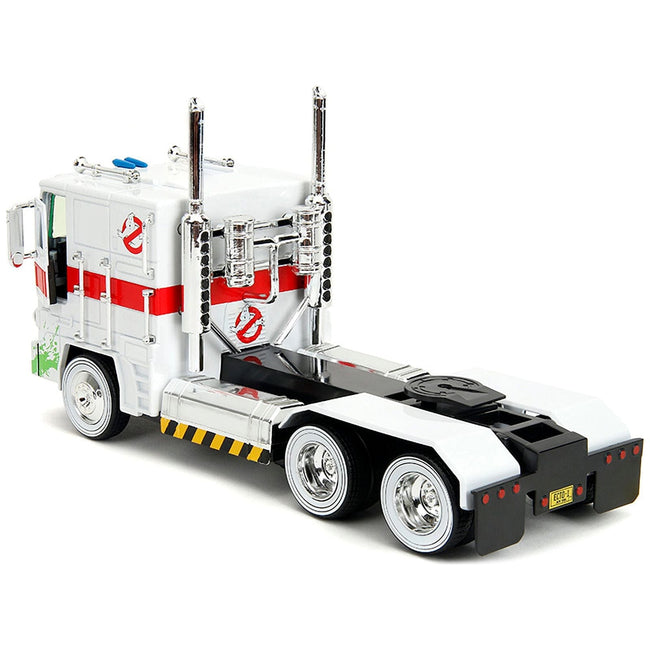 G1 Autobot Optimus Prime Truck White with Robot on Chassis from "Transformers" TV Series - "Ghostbusters" (1984) Movie Crossover "Hollywood Rides" Series 1/24 Diecast Model by Jada-Jada-ModelCars.com