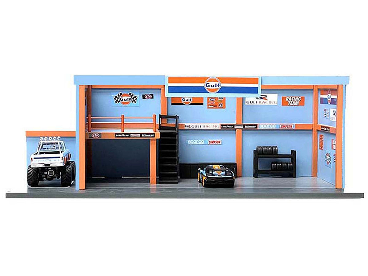 "Garage Diorama Gulf Oil" Diorama with Decals for 1/64 Scale Models by American Diorama-American Diorama-ModelCars.com