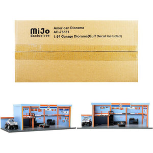 "Garage Diorama Gulf Oil" Diorama with Decals for 1/64 Scale Models by American Diorama
