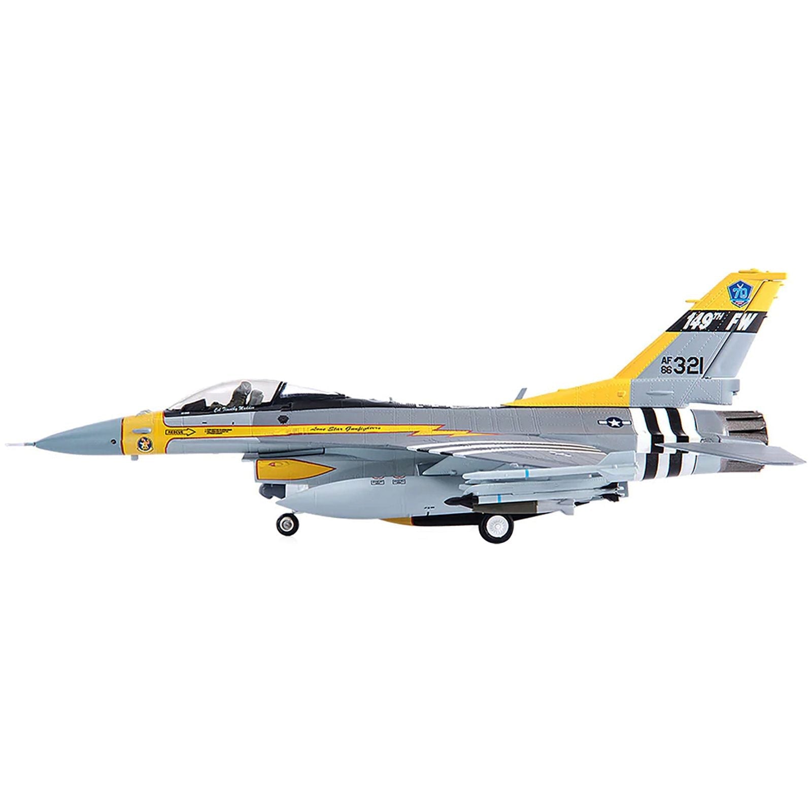 General Dynamics F - 16C Fighting Falcon Fighter Aircraft "USAF Texas ANG 182nd FS Lone Star Gunfighters 70 years Anniversary Edition" (2017) 1/72 Diecast Model by JC Wings - JC Wings - ModelCars.com