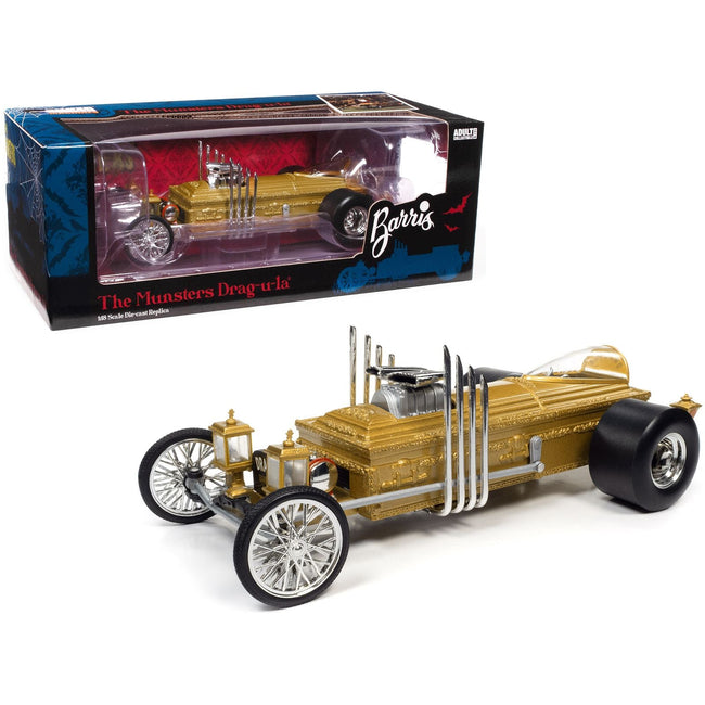 George Barris' Drag-u-la Gold "The Munsters" (1964-1966) TV Series "Silver Screen Machines" Series 1/18 Diecast Model by Auto World-Autoworld-ModelCars.com