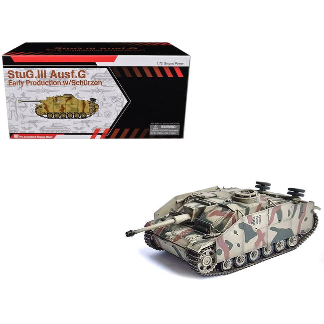 Germany StuG.III Ausf.G Early Production Tank with Schurzen #411 "Panzer Abteilung 115 Italy" (1943) "NEO Dragon Armor" Series 1/72 Plastic Model by Dragon Models-Dragon Models-ModelCars.com