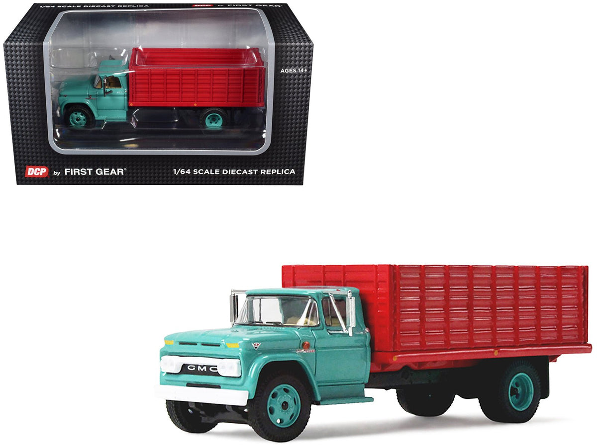 GMC 4000 Grain Truck Turquoise with Red Container 1/64 Diecast Model by DCP/First Gear-First Gear-ModelCars.com