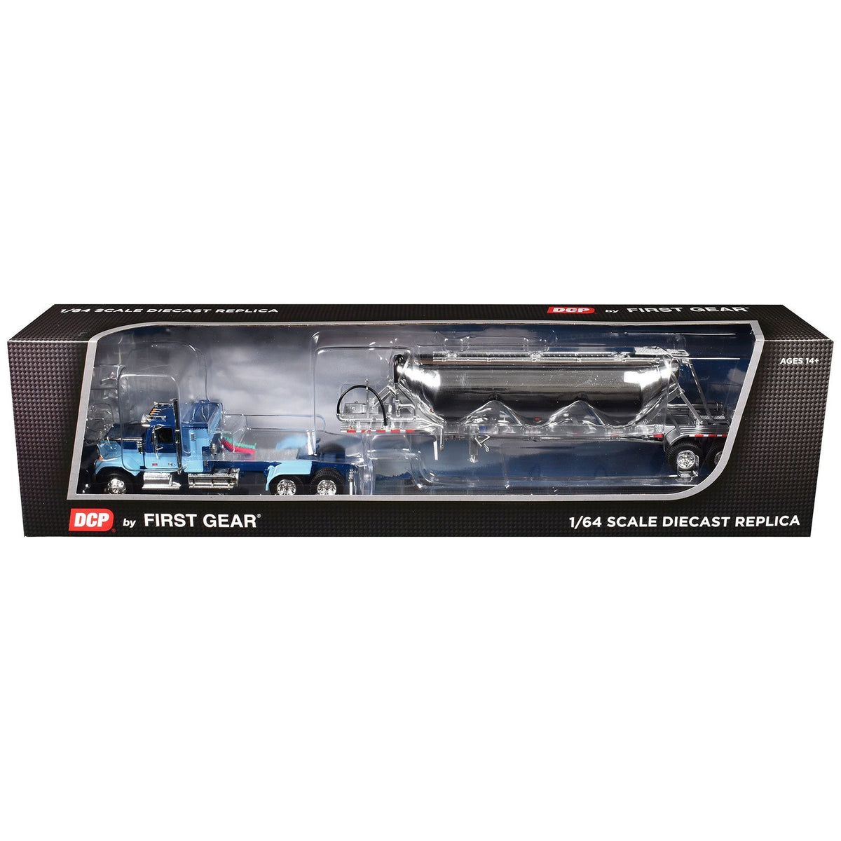 GMC General with 34" Flat Top Sleeper and Heil Pneumatic Tank Trailer Blue with Stripes 1/64 Diecast Model by DCP/First Gear-First Gear-ModelCars.com