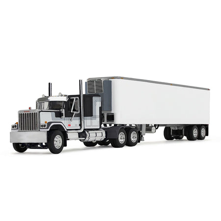 GMC General with 60" Flat Top Sleeper and 40' Vintage Refrigerated Trailer Black with Gray and White Stripes 1/64 Diecast Model by DCP/First Gear-First Gear-ModelCars.com