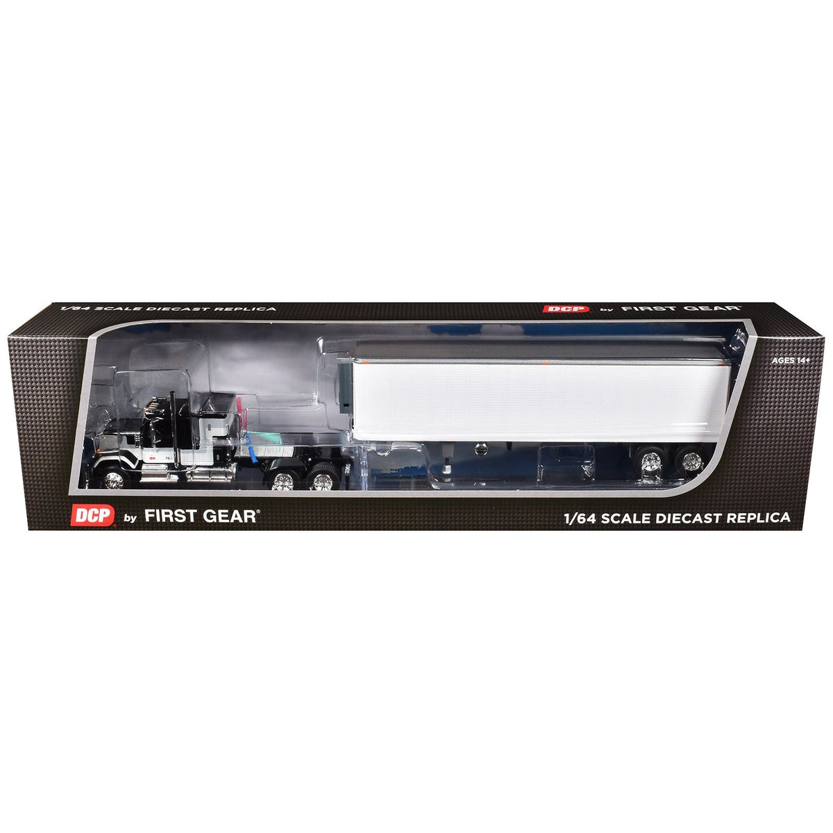 GMC General with 60" Flat Top Sleeper and 40' Vintage Refrigerated Trailer Black with Gray and White Stripes 1/64 Diecast Model by DCP/First Gear-First Gear-ModelCars.com