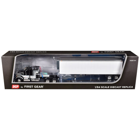 GMC General with 60" Flat Top Sleeper and 40' Vintage Refrigerated Trailer Black with Gray and White Stripes 1/64 Diecast Model by DCP/First Gear-First Gear-ModelCars.com
