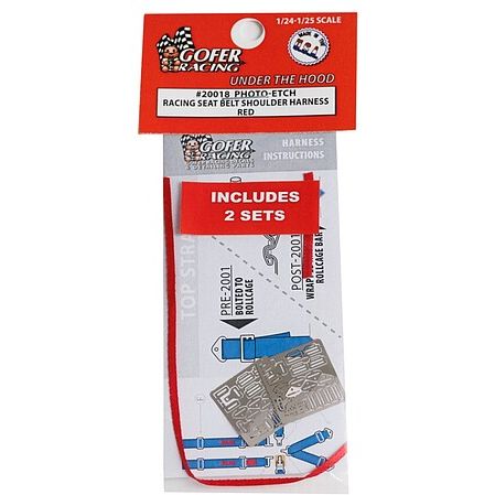 Gofer Racing Photo-Etch Red Racing Seatbelts/Harnesses Black-Gofer Racing-ModelCars.com