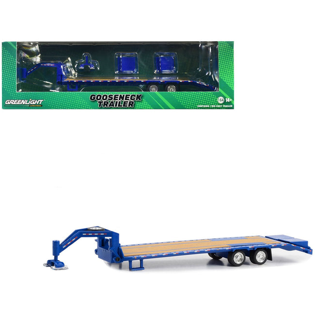 Gooseneck Trailer Blue with Red and White Conspicuity Stripes "Hobby Exclusive" Series 1/64 Diecast Model by Greenlight-Greenlight-ModelCars.com